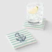 ミント航海のストライプいかり&ネイビー ストーンコースター (横)