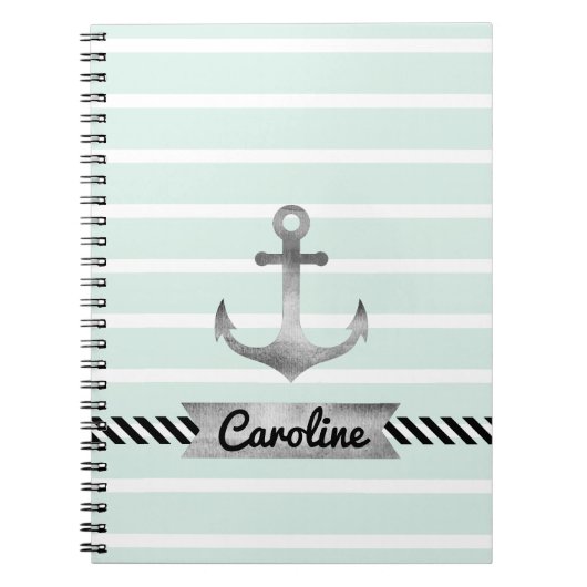 ミント航海のストライプーズウォーター色いかりカスタム ノートブック (正面)
