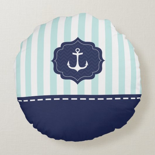 ミント航海のネイビーブルーいかり名前をカスタムする ラウンドクッション (裏面)