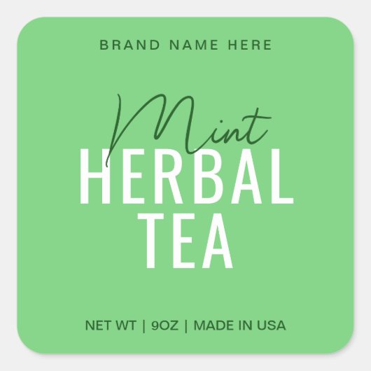 ミント茶製品ラベルシール包装 スクエアシール (正面)