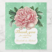 ミント誇りを持ったグリーン赤面ピンク金ゴールドフラワーサンキュー ワインラベル (シングルラベル)