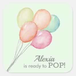 ミント赤ちゃんシャワーの水彩風船 スクエアシール