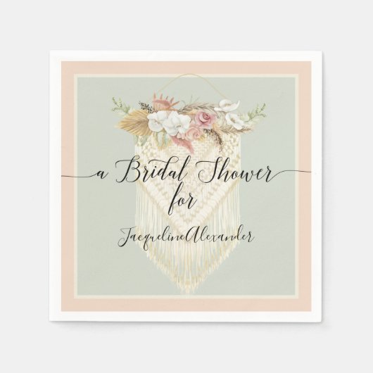 ミント赤面パンパスグラスフローラグリーンリーブライダル スタンダードカクテルナプキン (正面)