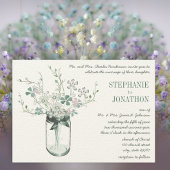 ミント赤面ピンクメイソンジャールワイルドフラワー結婚ズ 招待状