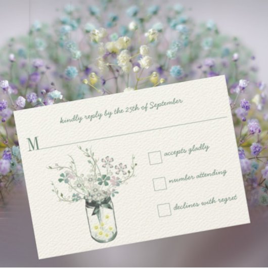 ミント赤面ミントメイソンジャイルフラワー結婚ズ 出欠カード