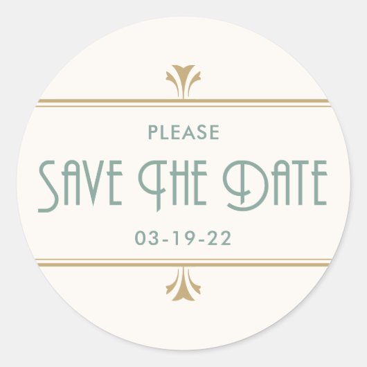 ミント金ゴールドおよびアイボリーアールデコヴィンテージ ラウンドシール (正面)