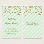 ミント金ゴールドストライプブライダルシャワーメッセージカード (正面&裏面)