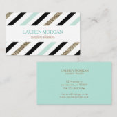 ミント金ゴールドスパークルストライプズの名刺 名刺 (正面/裏面)