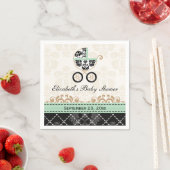 ミント金ゴールドダマスクキャリッジベビーシャワー スタンダードカクテルナプキン (インサイチュ)