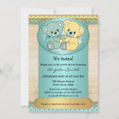 ミント金ゴールドツインテディベアベビーシャワー招待状 招待状 (正面)