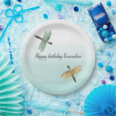 ミント金ゴールドトンボグラデーションイ水色 ペーパープレート (パーティー)