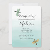 ミント金ゴールドトンボグラデーションイ水色 招待状 (正面)