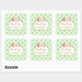 ミント金ゴールドドットフローラベビーシャワーメッセージカード スクエアシール (シート)