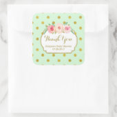 ミント金ゴールドドットフローラベビーシャワーメッセージカード スクエアシール (バッグ)