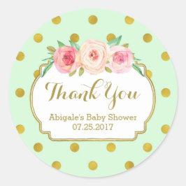 ミント金ゴールドドットフローラベビーシャワーメッセージカード ラウンドシール