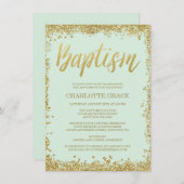 ミント金ゴールドフェイクグリッターバプテスマ招待状 招待状 (正面/裏面)