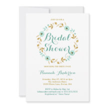 ミント金ゴールドフラワーリースブライダルシャワー招待