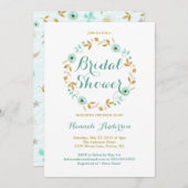 ミント金ゴールドフラワーリースブライダルシャワー招待 招待状 (正面/裏面)