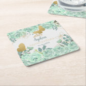 ミント金ゴールドフローラバタフライキンセアニラ スクエアペーパーコースター (アングル)