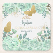 ミント金ゴールドフローラバタフライキンセアニラ スクエアペーパーコースター (正面)