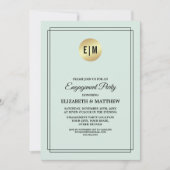 ミント金ゴールドブラック水玉模様パターン婚約 招待状 (正面)