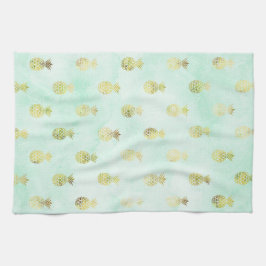 ミント金ゴールド熱帯パイナップル キッチンタオル