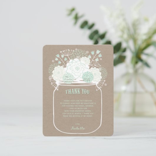 ミント開花メイスン結婚ジャーサンキューカード 招待状 (スタンド正面)