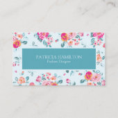 ミント鮮やかーにピンクのバラの花の模様 名刺 (正面)