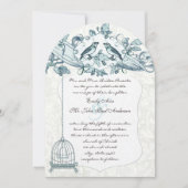ミント鳥かごオークヴィンテージ鳥の結婚スクロール 招待状 (正面)