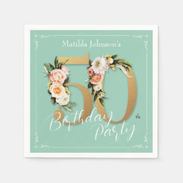 ミント50誕生日金ゴールドフローラヴィンテージグラマラス スタンダードカクテルナプキン