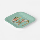 ミント60誕生日金ゴールド文字かわいらしフローラ ペーパープレート (傾斜あり)