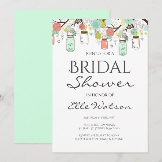 『ミント·アンド·コーラル·ブライダル·シャワー·インビ結婚テーション』 招待状 (正面/裏面)