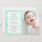 ミント&イエローコテージ素朴ウッドジオメトリックフォト 招待状 (正面)