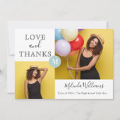 ミント&イエローモノグラム写真ありがとう卒業 案内状 (正面)