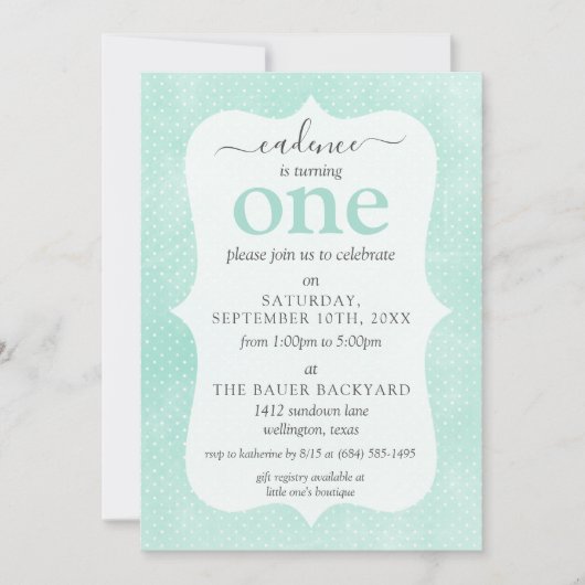 ミント&イエロー素朴コテージカスタムエージ誕生日 招待状 (正面)