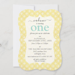 ミント&イエロー素朴コテージカスタムエージ誕生日 招待状