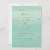 ミント ウォーターカラー ハート 結婚式の披露宴招待状 招待状 (正面)