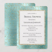 ミント グラム ゴールド スパークル コンフェッティ ブライダル シャワー 招待状 (正面/裏面)