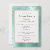 ミント グラム ゴールド スパークル コンフェッティ ブライダル シャワー 招待状 (正面)