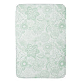 ミント – グリーンと白のレトロな花と蝶 バスマット (正面縦)