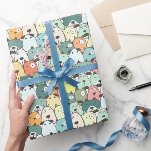 ミント＆グリーンの積み重ねられた犬 ラッピングペーパー (ギフト)