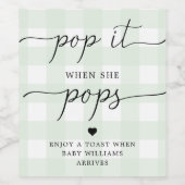 ミント・グリーンポップ・アートの・ギンガム彼女がポップを支持するとき ワインラベル (シングルラベル)