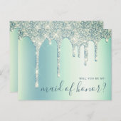 ミント・グリーン・ドリップスは私のメイド・オブ・オーナー（花嫁付き添い人） インビテーションポストカード (正面/裏面)