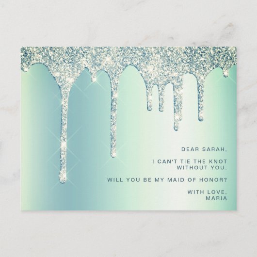 ミント・グリーン・ドリップスは私のメイド・オブ・オーナー(花嫁付き添い人) インビテーションポストカード (裏面)