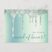 ミント・グリーン・ドリップスは私のメイド・オブ・オーナー(花嫁付き添い人) インビテーションポストカード (正面)