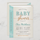 ミント·グリーン·ブッ男女兼用ク·ライブラリ·ベビー·シャワー 招待状 (正面/裏面)