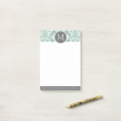 ミント&グレーダマスクパターンカスタムモノグラム ポストイット (デスク上)