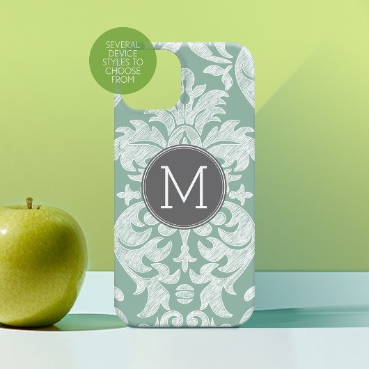 ミント&グレーダマスクパターンカスタムモノグラム Case-Mate iPhoneケース