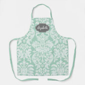 ミント&グレーダマスクパターン名前をカスタムする エプロン (正面)