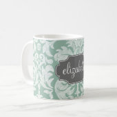 ミント&グレーダマスクパターン名前をカスタムする コーヒーマグカップ (正面左)